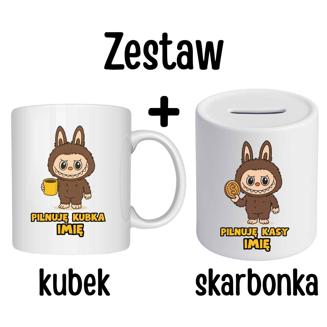 ZESRAW KUBEK + SKARBONKA Z IMIENIEM ,,LABUBBU"