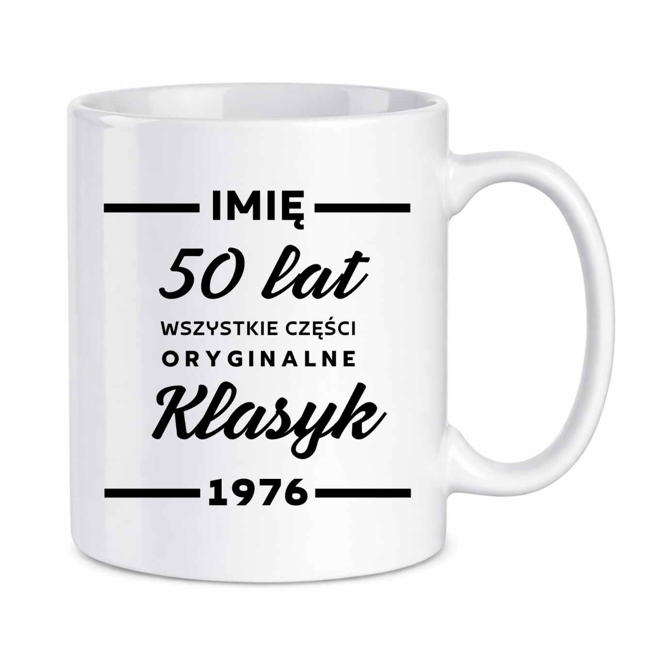 Kubek z dowolnym imieniem ,,50 lat części oryginalne"