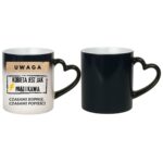 Kubek "Uwaga kobieta jest jak prąd i kawa"