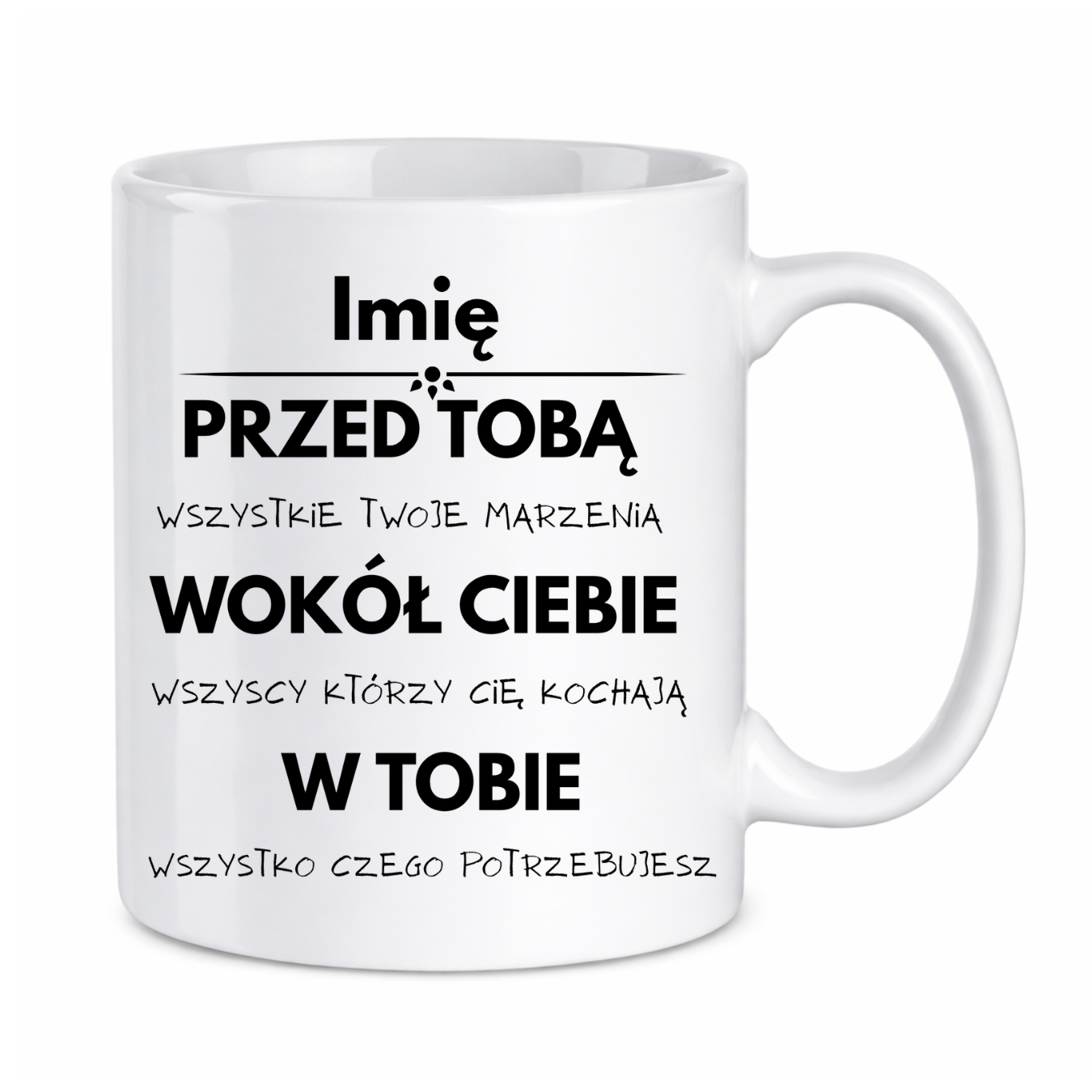 Kubek z dowolnym imieniem "Przed tobą, wokół ciebie, w tobie"