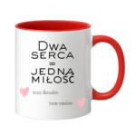 Kubek z dowolnymi imionami "Dwa serca=jedna miłość"