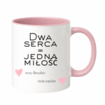 Kubek z dowolnymi imionami "Dwa serca=jedna miłość"
