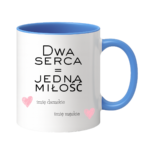 Kubek z dowolnymi imionami "Dwa serca=jedna miłość"