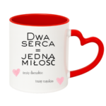Kubek z dowolnymi imionami "Dwa serca=jedna miłość"