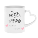 Kubek z dowolnymi imionami "Dwa serca=jedna miłość"