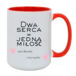 Kubek z dowolnymi imionami "Dwa serca=jedna miłość"