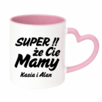 Kubek z dowolnymi imionami "Super, że cię mamy!"