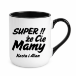 Kubek z dowolnymi imionami "Super, że cię mamy!"