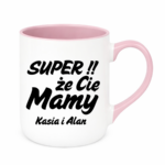 Kubek z dowolnymi imionami "Super, że cię mamy!"