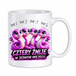 Kubek z dowolnymi imionami "Cztery żmije w jednym miejscu"