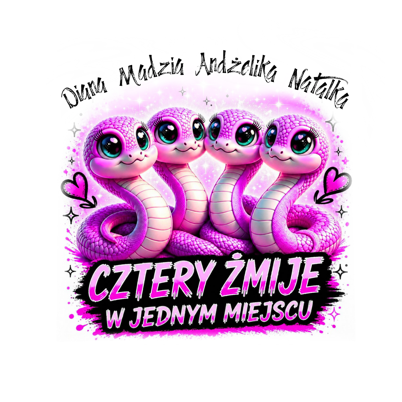 100421 (2) Kubek z dowolnymi imionami "Cztery żmije w jednym miejscu"